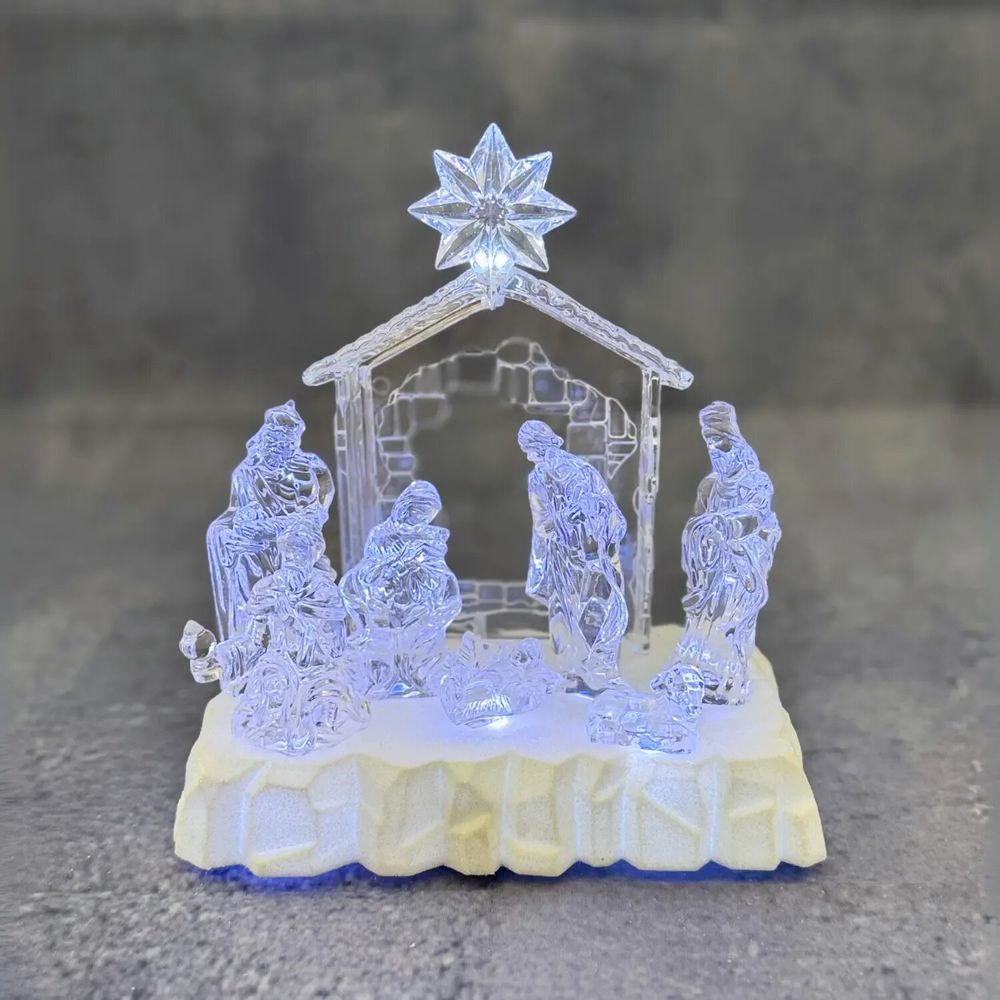 Nativity scenes and santons - Crystal-Style LED Nativity Scene – Lighted with Music & Star Detail - LES LUMIERES DU TEMPS