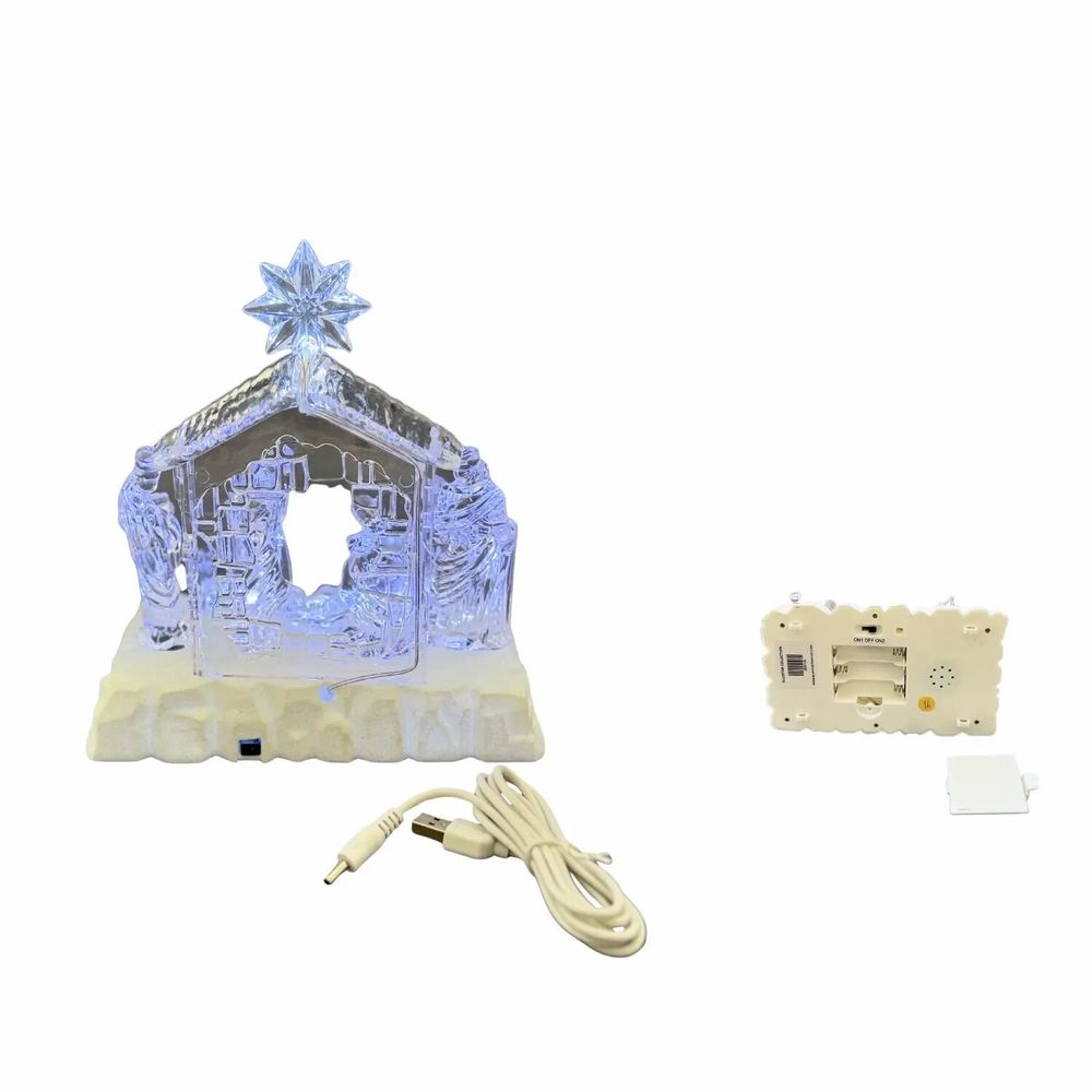Nativity scenes and santons - Crystal-Style LED Nativity Scene – Lighted with Music & Star Detail - LES LUMIERES DU TEMPS