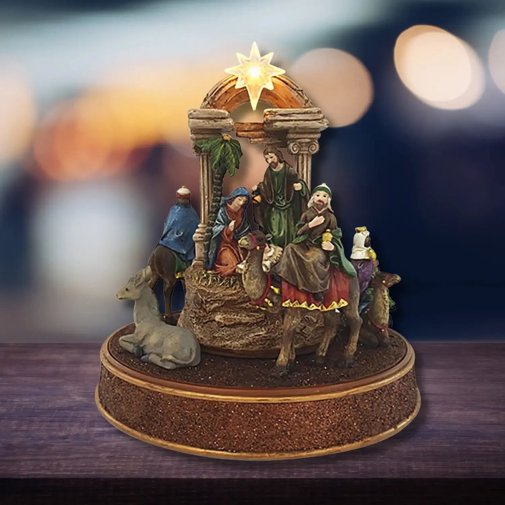 Nativity scenes and santons - LED Nativity Scene – Three Kings on Camelback with Music & Light - LES LUMIERES DU TEMPS
