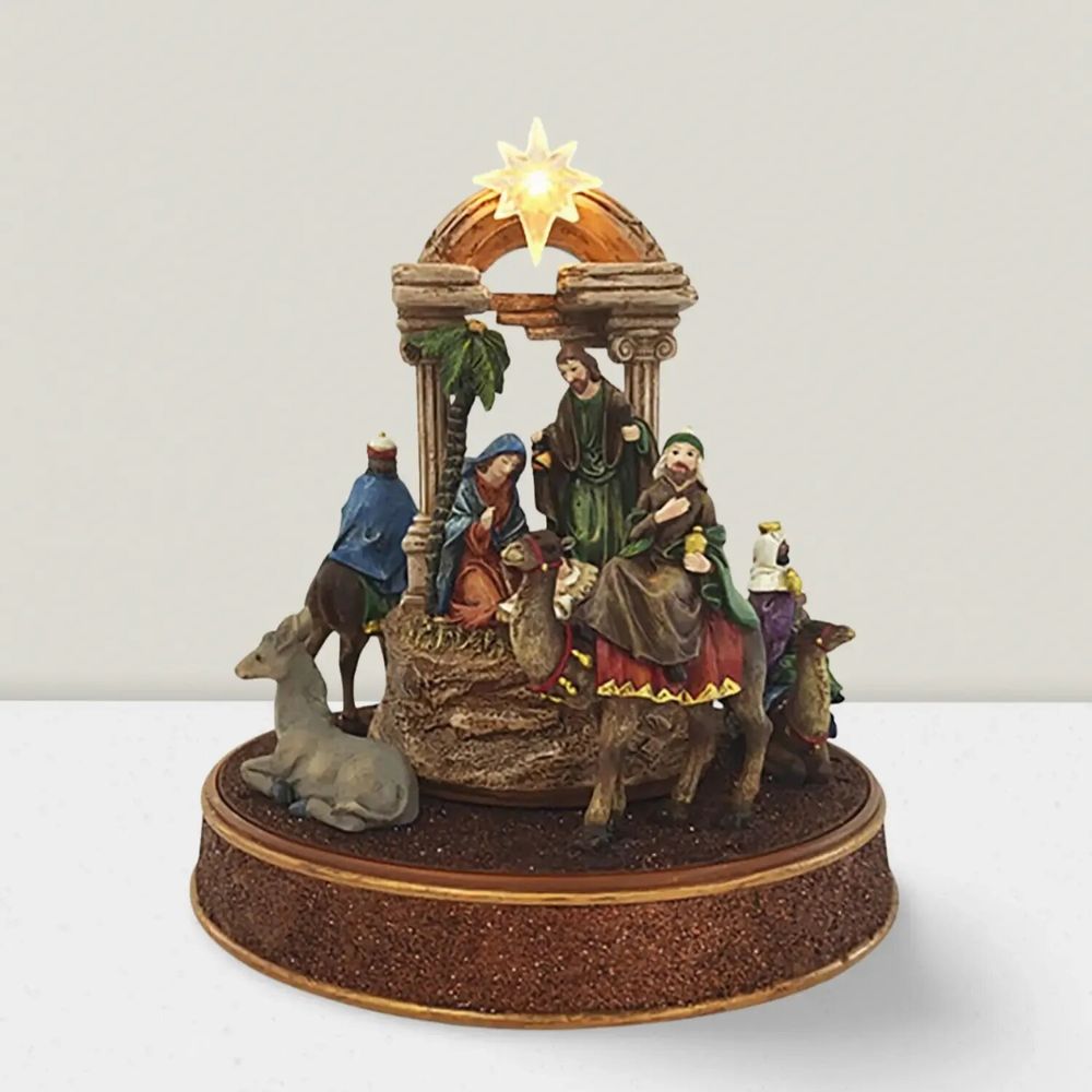 Nativity scenes and santons - LED Nativity Scene – Three Kings on Camelback with Music & Light - LES LUMIERES DU TEMPS