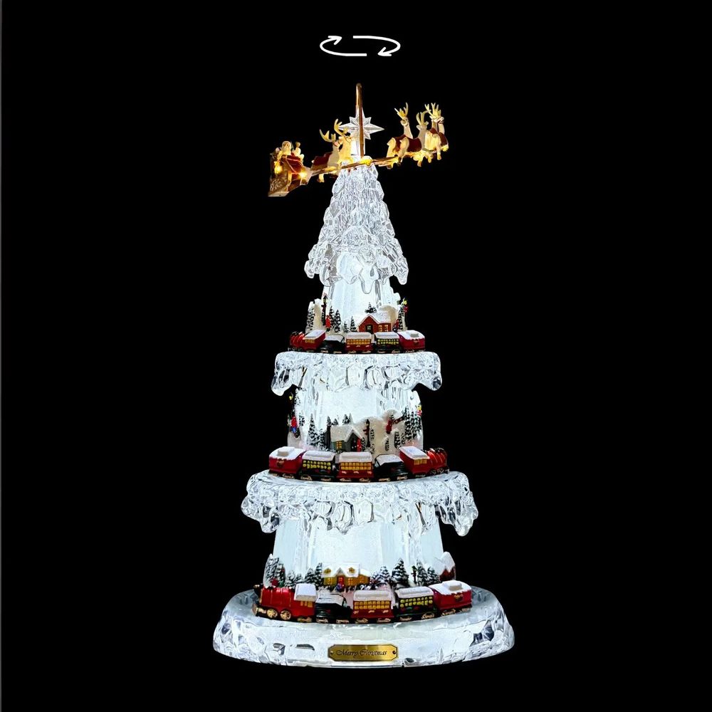 Autres décorations de Noël - Scène de Sapin de Noël Rotatif LED avec Musique – Effet Cristal, Minuterie et 8 Chansons - LES LUMIERES DU TEMPS